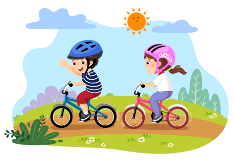 Дима катается на велосипеде с друзьями Петей и Аней